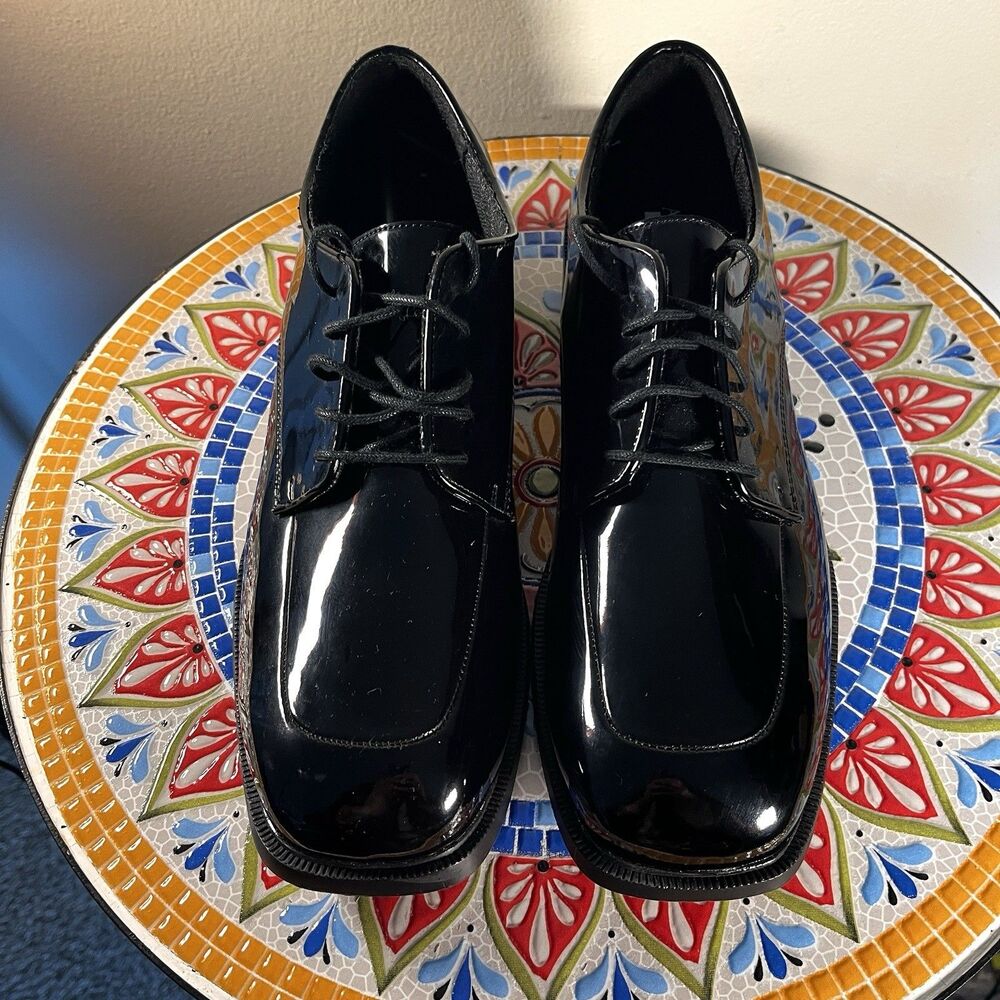 AfterHours FormalWear Mens Sz 9.5 Black Tuxedo Formal Patent Shiny Shoes